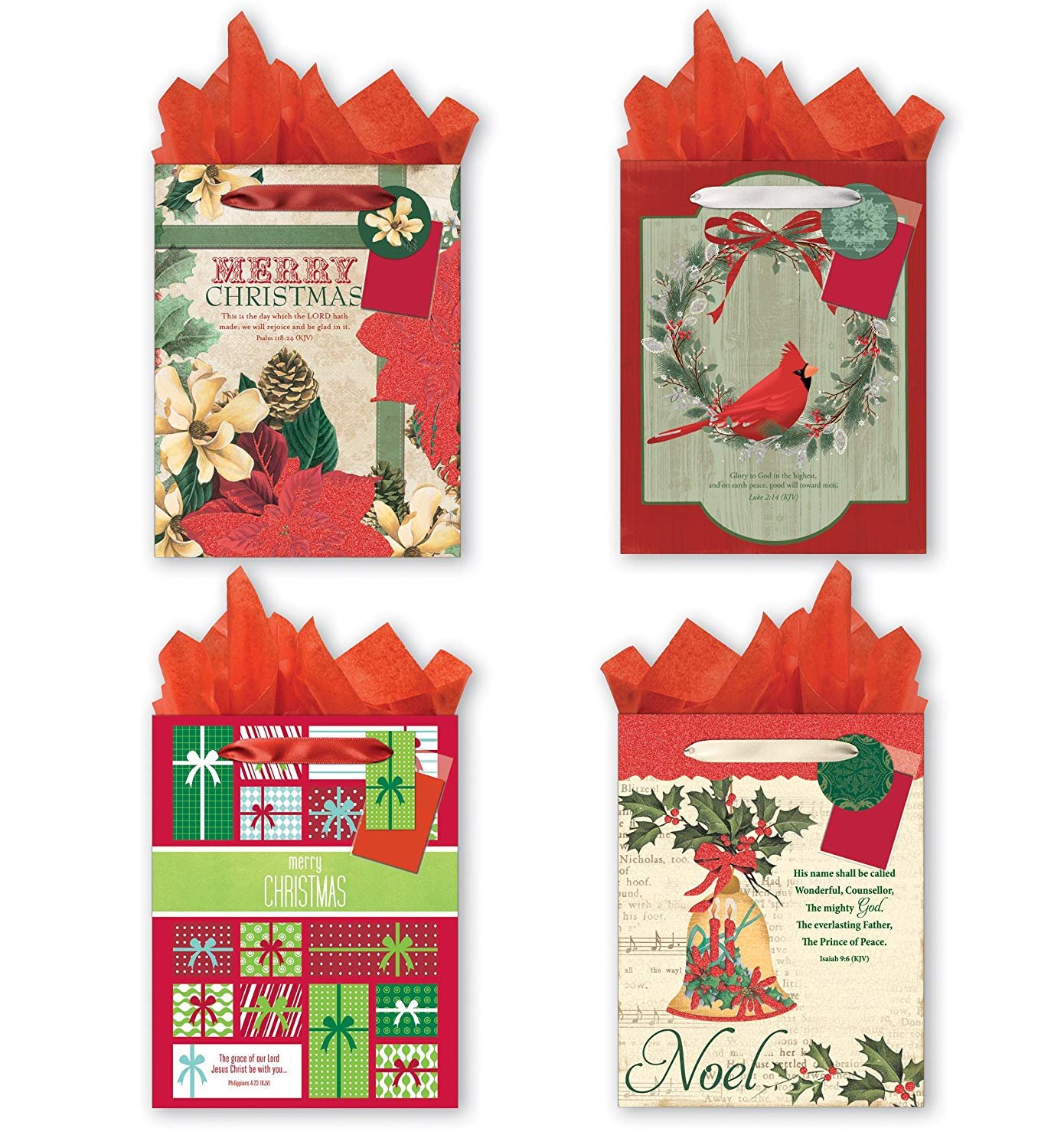 4 Pack of Medium Religious Christmas Gift Bags Xmas Giftbags