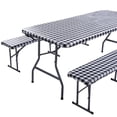 thumbnail image 1 of POINTERTECK 8Ft Fitted Picnic Table Cover with Bench Covers， 96”x30”  Outdoor Picnic Tablecloth 3 Pcs Set，Flannel Backing with Elastic Edges， for Home Goods Indoor Outdoor Patio, 1 of 8