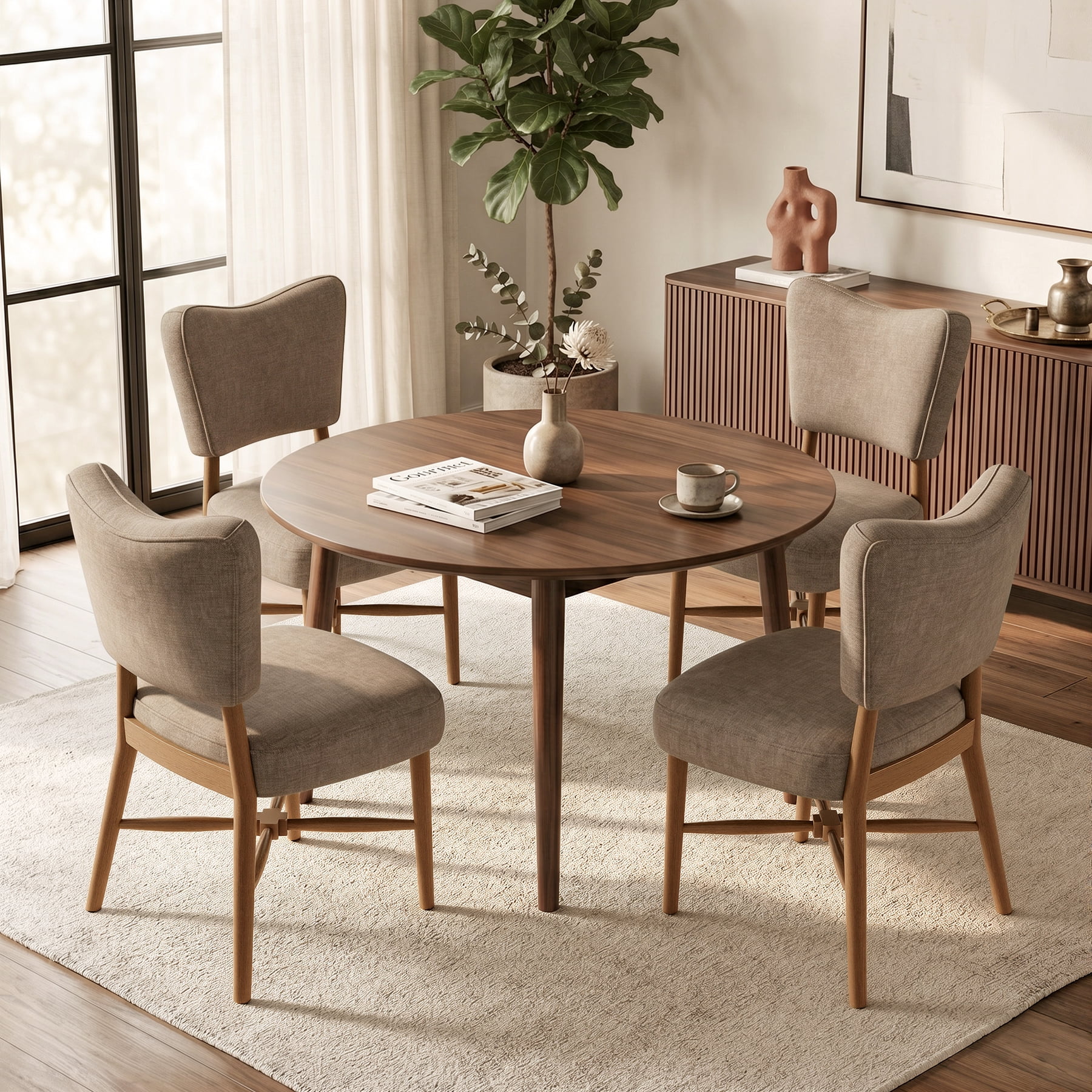 MOONMISS Upholstered Dining Chairs(Set of 2), Modern Farmhouse Accent Chairs with Solid Wood Legs, Fabric Kitchen & Dining Room Chairs,Brown