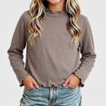 thumbnail image 2 of WAVSUF Girls Ruffle Mock Neck Tee, Ruffle Hem Long Sleeve Skinny Fit Winter Base Comfort Undershirt Brown 9, 2 of 6
