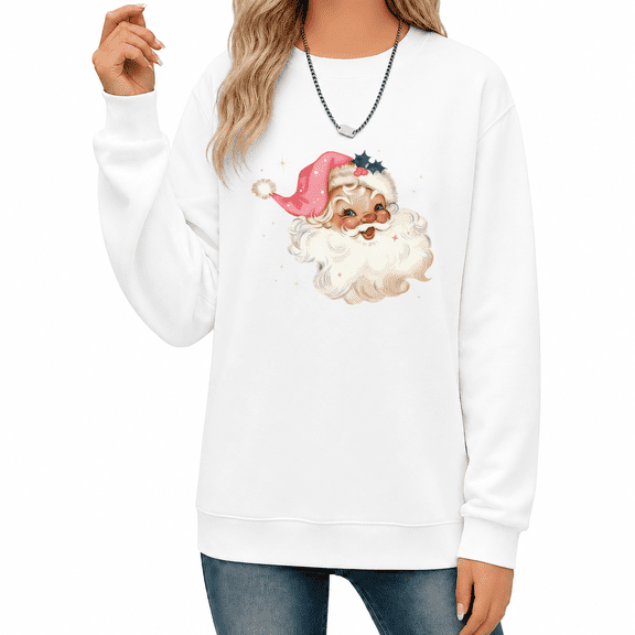 UNISHE Women Santa Claus Portrait Print Graphic Sweatshirt Festive Holiday Crewneck Long Sleeve Casual Pullover