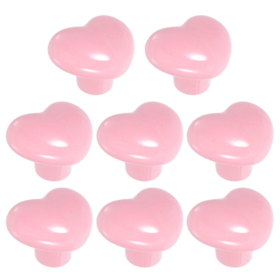 Milisten 8Pcs Pink Ceramic Heart Knobs Drawer Pulls for Cabinets Dressers Closet Wardrobe