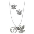 thumbnail image 1 of Delight Jewelry Silvertone Om in Circle with Pink Crystal Silver tone Guardian Angel Charm Necklace and Stud Earrings, 1 of 4