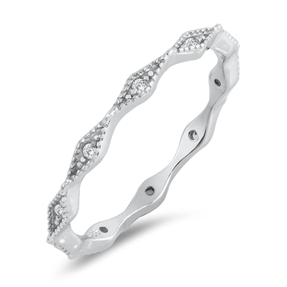 Clear CZ Marquise Thin Stackable Accent Ring 925 Sterling Silver Band White Female Size 5