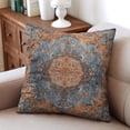 thumbnail image 5 of Burnt Orange Blue Carpet Pattern Farmhouse Cushion Throw Pillow Covers 16"x16", Set Of 2, Linen Study Sofa Cushion Cover Indoor Living Room Home Decor, 5 of 7