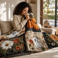 thumbnail image 3 of Halloween Ghost Pumpkin Patchwork Quilted Throw Blanket,Vintage Floral Sunflower Stitched Quilt Blanket,Soft Reversible Bed Couch Cover For Autumn Harvest,Bedroom Decor A, 3 of 5