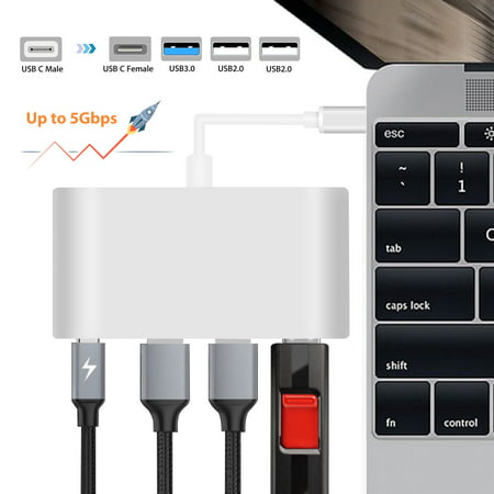 TSV 4-in-1 USB-C Hub with Type C, USB 3.0, USB 2.0 Port Compatible Apple MacBook Air 2018, MacBook Pro 13/15 (Thunderbolt 3), ChromeBook, More, Multiport Charging & Connecting (Best Usb Hub For Macbook Air)