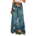 thumbnail image 2 of Endives Women's Linen Pant High Waisted Wide Leg Pant Flower Printed Baggy Loose Pants Spring Summer Trendy Blue, 2 of 6