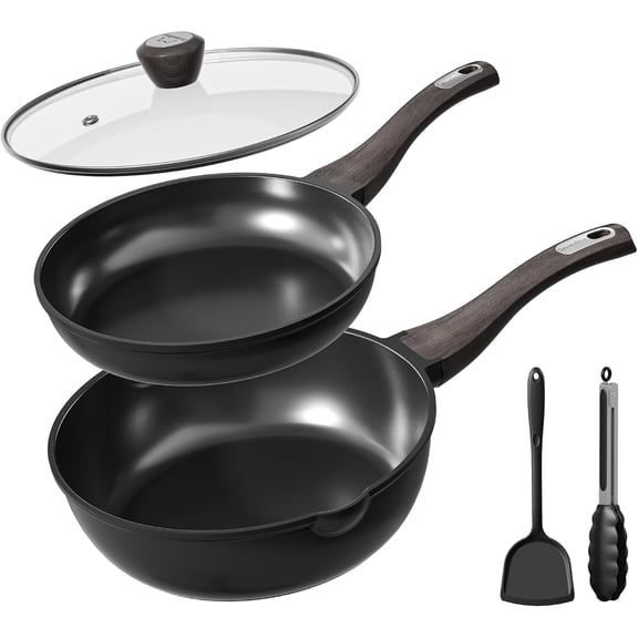 12-Piece Ceramic Nonstick Pots and Pans Set with Detachable Handle