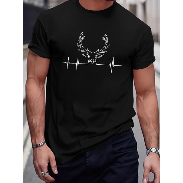 T-Shirt Décontracté pour Hommes avec Imprimé de Cerf - Polyester Doux, Col Rond, Manches Courtes, Lavable en Machine - Polyvalent et Élégant pour Toutes les Saisons pour Adultes, Hommes, Femmes, Adolescents, Adolescents, Jeunes