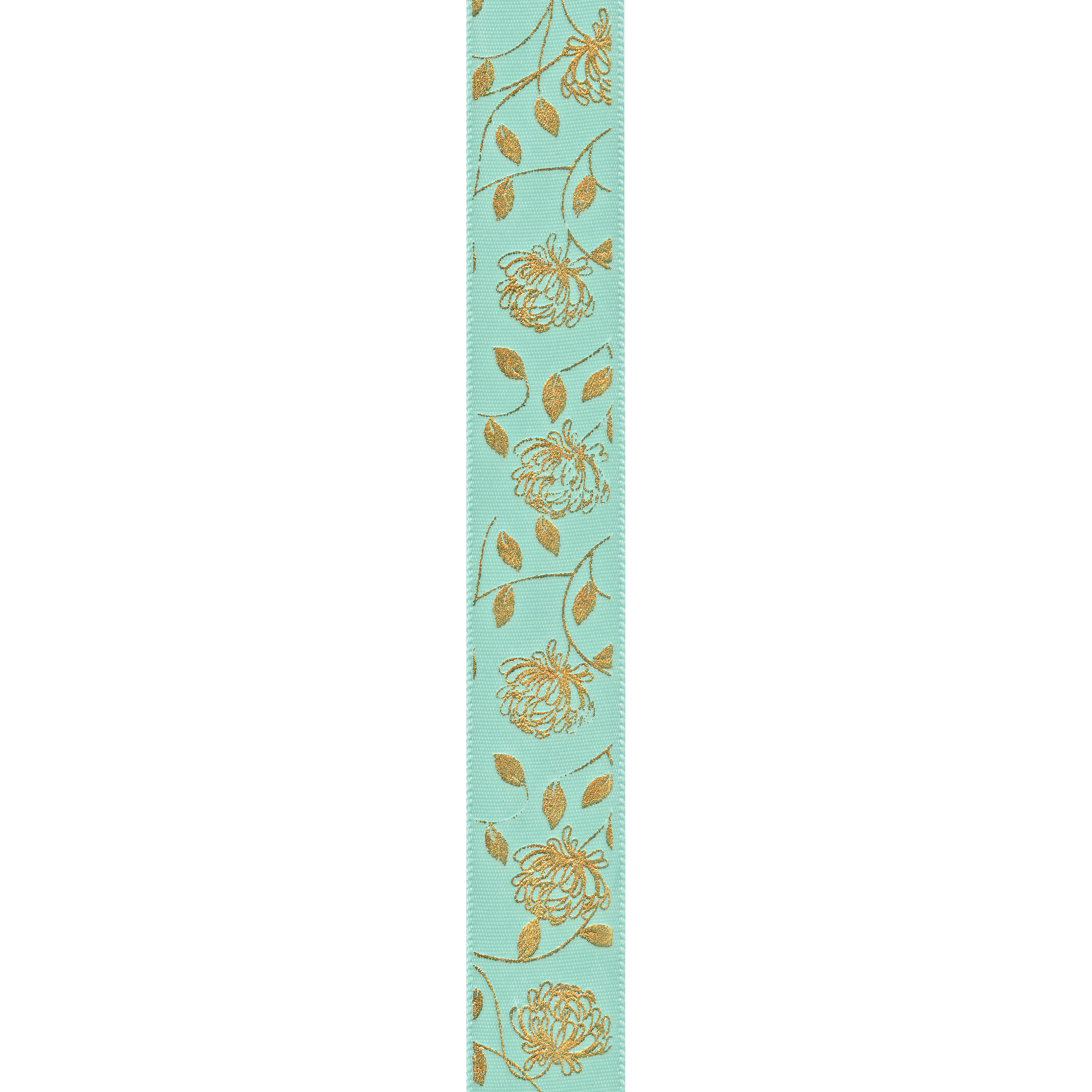 Offray Ribbon, Aqua and Gold 7/8 inch Rose Ribbon, 9 feet