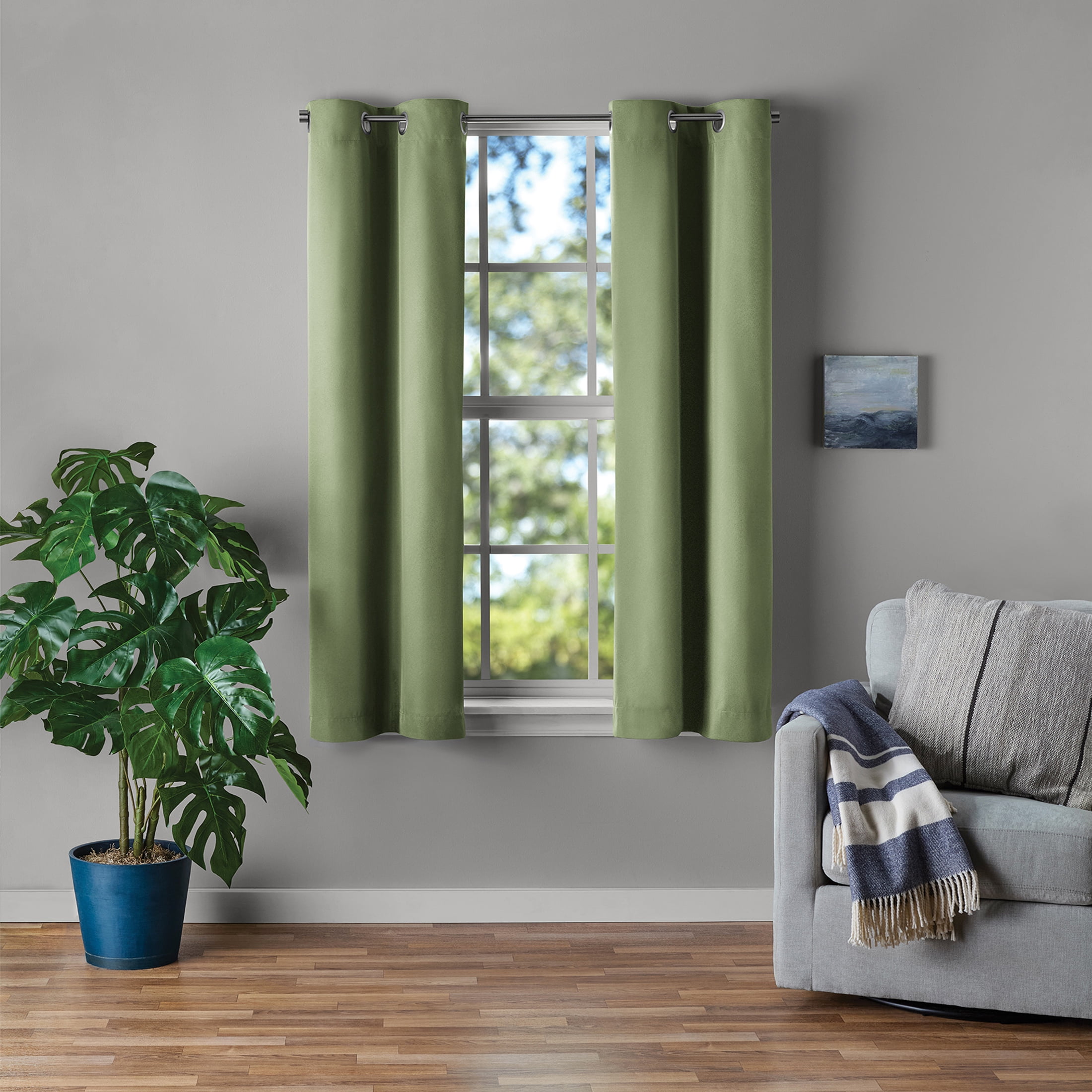 Mainstays Green Solid Blackout Grommet Curtain Panel Pair, Set of 2, 30" W x 63" L