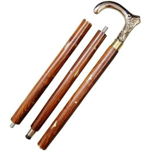 Antique Vintage Brass Derby Handle stick Collectible wood walking stick cane Victorian Sputnik Wooden Walking Stick Canes