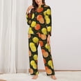 thumbnail image 2 of Honeii Orange Lemon print Women's Pajama Sets Long Sleeve Button Down Sleepwear Nightwear Soft Pjs Lounge Sets-Medium, 2 of 7