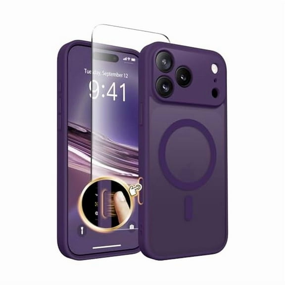 ZHU997 Magnetic for iPhone 17 Pro Case, Upgraded [Full Camera Protection] [Compatible with MagSafe] Protective Translucent Matte Women Girl Phone Case Cover, Deep Purple