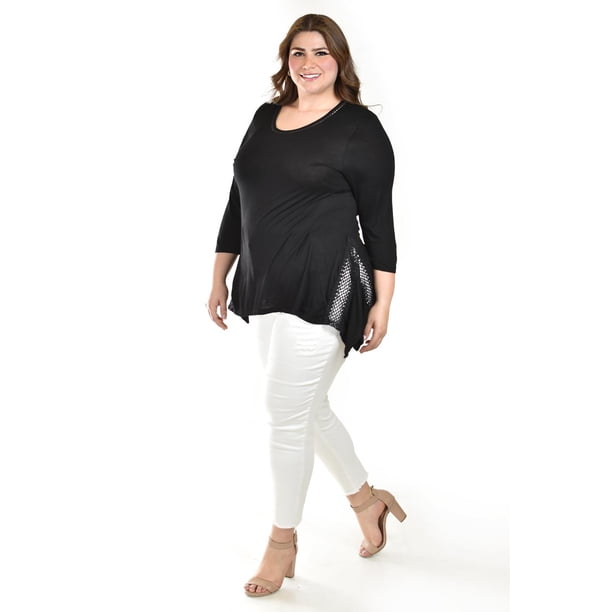 Blusa asimetrica con detalles de encaje Roman Fashion /Tallas Extras, 274 (Negro) negro 38