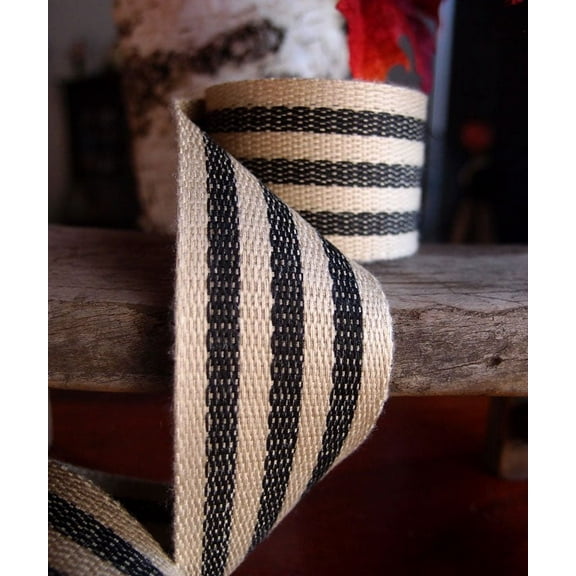 Burlap Fabric Striped Faux Burlap Ribbon, Black, 1.5 in Wide x 10 Yards, Hot Stripe Design