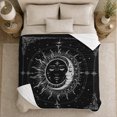 thumbnail image 5 of Sun And Moon Faces Surrounded By Orbital Stars, Cozy Flannel Blanket for Celestial Art Enthusiasts, Serene Mystical Celestial Linework Home Decor for Bedroom and Study, Housewarming Gift, 5 of 9