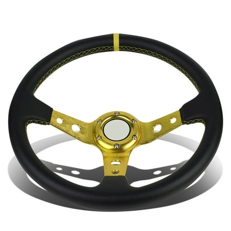 350mm Gold 6-Bolt Spoke Gold Stitched PVC Leather Racing Steering Wheel