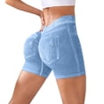 thumbnail image 2 of Holzkary Womens Scrunch Butt Lifting Shorts Faux Denim Gym Booty Shorts Seamless High Waist Workout Yoga Biker Jean Shorts scrunch butt shorts Light blue M, 2 of 8