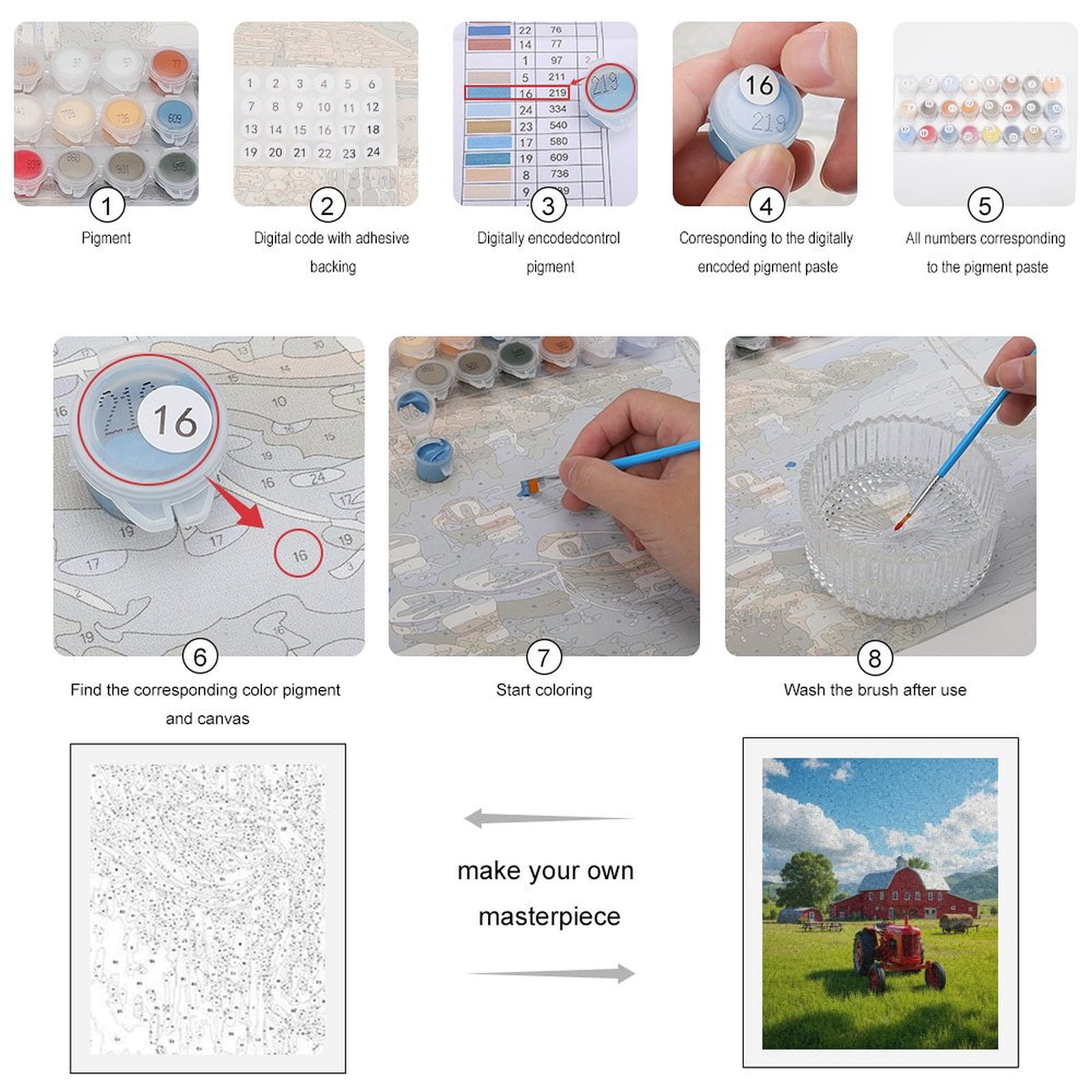 Paint by Numbers Kit for Adults, Red Barn Tractor Field Sky Paint by Numbers, Easy Paint by Numbers Kit for Adults Beginner, DIY Adult Paint by Number Kits on Canvas, Home Decor