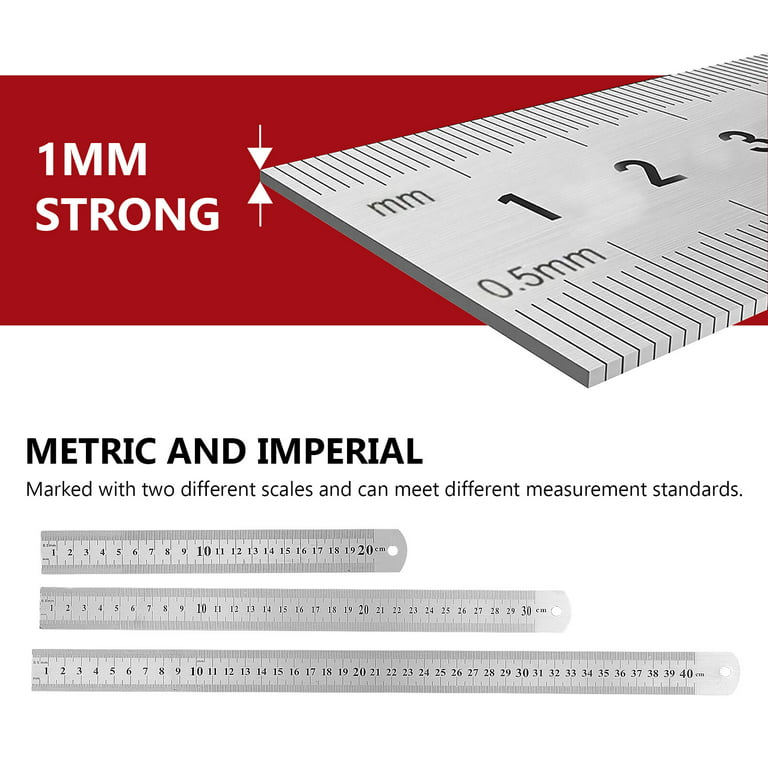 3Pcs Stainless Steel Ruler Set 6 8 12 Inch Metal Ruler with Inch and Metric  New