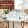 thumbnail image 6 of Green Coastal Fitted Tablecloth with Elastic Edged,Round Table Cloth for Dining Table,Summer Eucalyptus Leaves Beach Ocean Starfish Conch Waterproof Oil Proof Table Cover for Indoor Outdoor 36"-44", 6 of 9