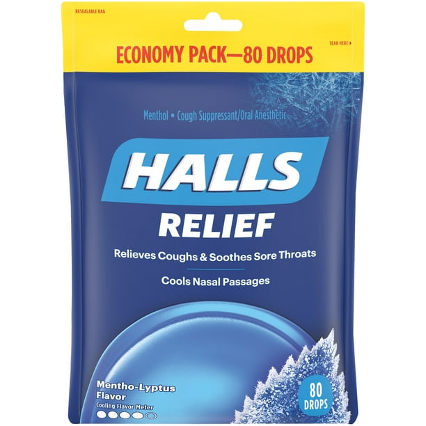 HALLS Relief MenthoLyptus flavor Cough Drops, 1 Bag (80 Total Drops