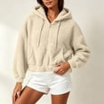 thumbnail image 4 of ZunFeo Womens Cropped Oversized Sherpa Jacket Zip Up Hooded Fuzzy Fleece Coat, Beige,Size 2XL, 4 of 7