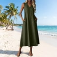thumbnail image 2 of Lmueinov Women's Cotton-Linen Blend V Neck Sleeveless Maxi Dress, Casual Loose Beach Vacation Long Dress with Pockets S-2XL, 2 of 8