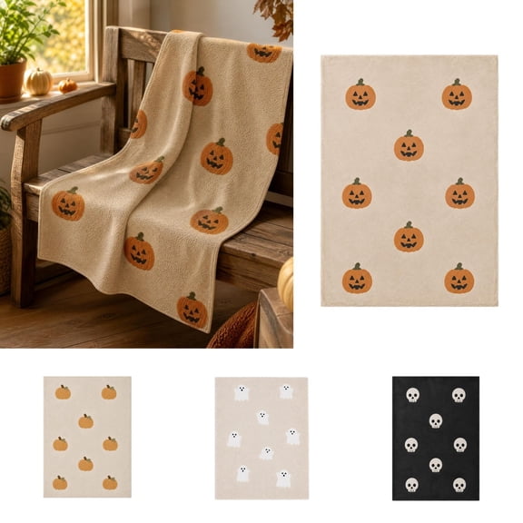 huayou 27.56 x 39.37in Halloween Jack-o'-lantern Flannel Throw Blanket, Soft Pumpkin Pattern Rug for Sofa Bed Bedroom Home Holiday Decor