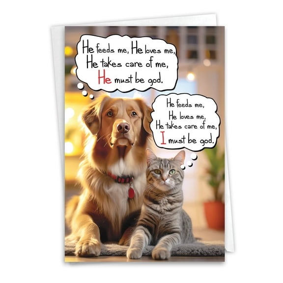 NobleWorks Funny Birthday Greeting Card with 5 x 7 Inch Envelope (1 Card) Bday Pet God C10833BDG