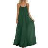 QIUOMBBP Cami Maxi Dress for Women Linen Backless Sleeveless Spaghetti Strap Long Dresses Summer Loose Sundress with Tie Back Green M