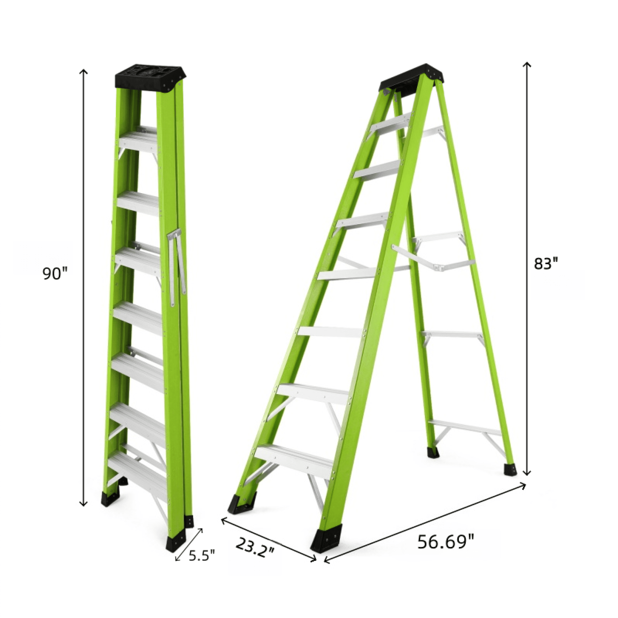 Leumius 7 Steps Fiberglass Ladder with a Load Capacity of 330 Pounds, Equipped with a Tool Tray for Electrical Engineering Ladder Structure Insulation Ladder Green