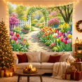 thumbnail image 3 of Garden Path with Tulips and Birdbath Romantic Watercolor for Nature Lovers Botanical Wall Art Housewarming Gift Tapestry Wall Hanging for Bedroom and Living Room, 3 of 7