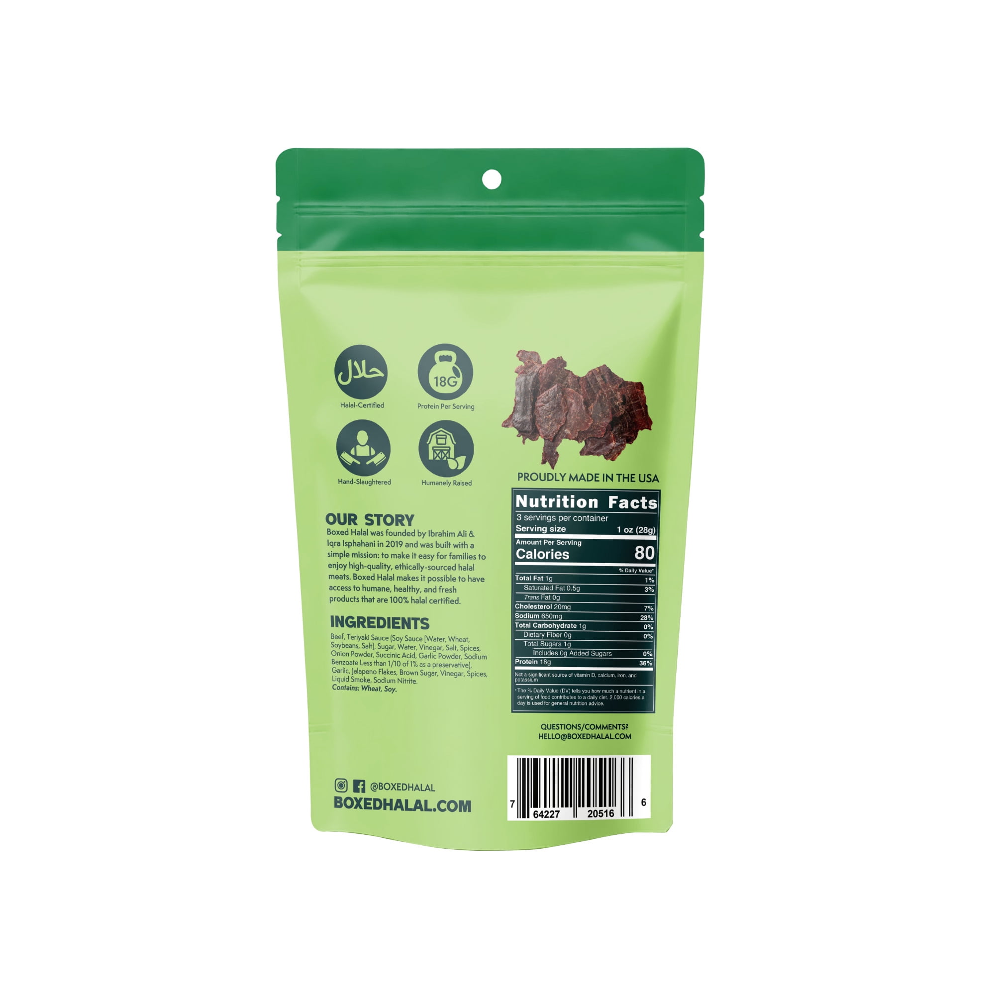 BOXED HALAL Premium 100% Grass-Fed Jalapeño Garlic Beef Jerky Strips, 13g Protein, HFSAA Certified Halal, Keto Friendly Snack, 3 Oz. Bags (3 Pack)