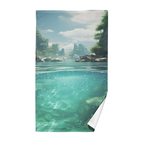 Sea Green Cotton Face Towels Soft Hand Towel Absorbent Bathroom Towel for Kitchen Hotel Decoration