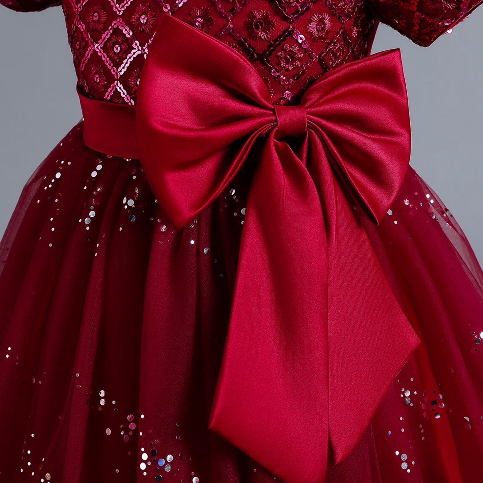 HIPYLO Girls' Special Occasion Dresses Cocktail Dress with Sleeves Beach Dresses Baby Girl Baptism Dress Infant Girl Christmas Outfit Girl Gifts 6-8, Red 6-7 Years
