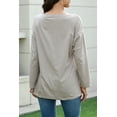 thumbnail image 3 of Mengpipi Womens Long Sleeve T-Shirt V-Neck Loose Casual Tops, Brown-M(US 8-10), 3 of 6