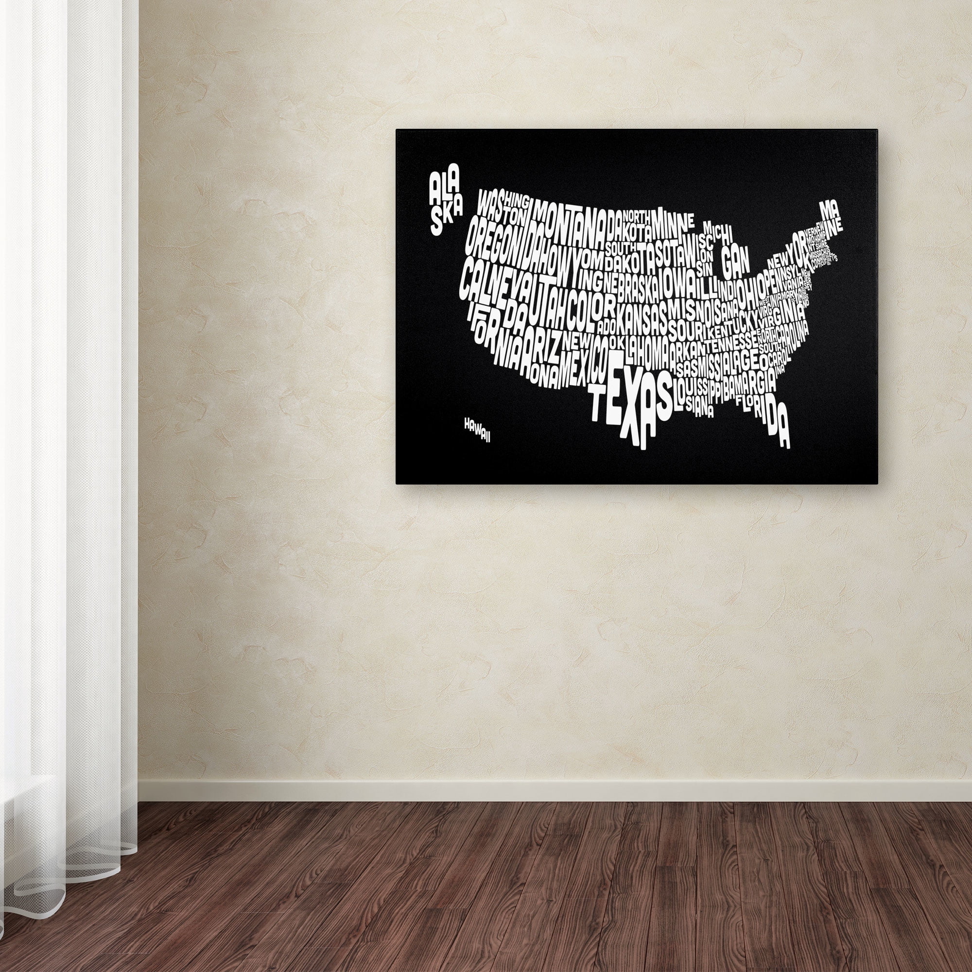 Trademark Art 'BLACK-USA States Text Map' Canvas Art by Michael Tompsett