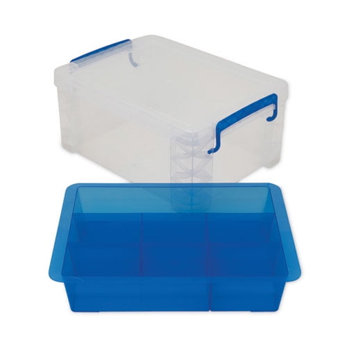 Super Stacker Divided Storage Box, 6 Sections, 10.38 X 14.25 X 6.5,  Clear/blue | Bundle of 10 Each