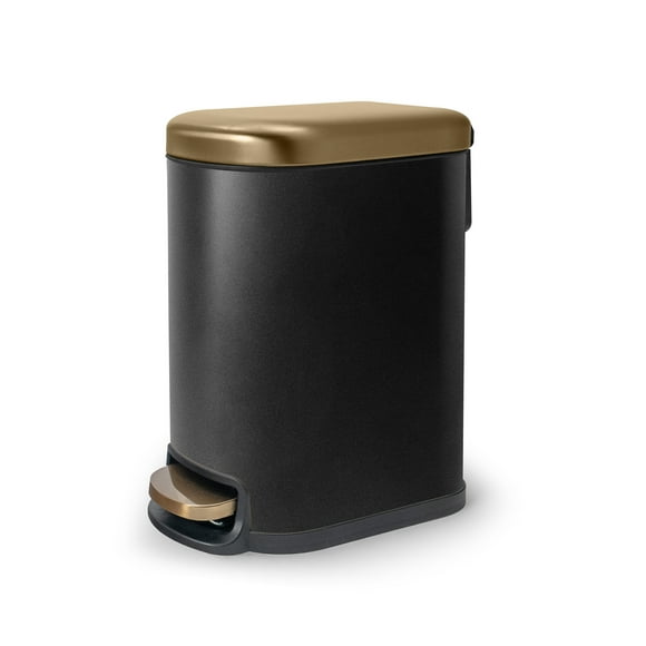 Bote de basura con pedal Acento de 5 L Basurero de acero inoxidable con tapa y cubeta interior extraíble Dorado con Negro
