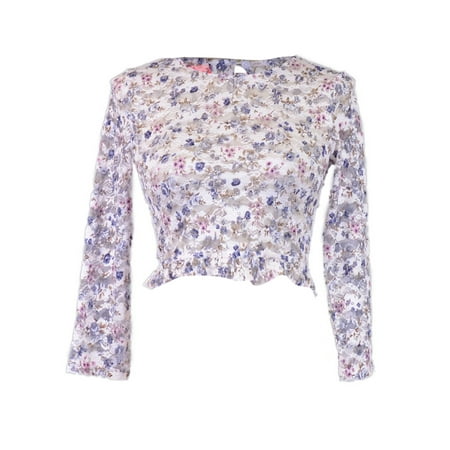 Lovely Lace Tee - ReNamed Lovely Floral Lace Quarter Length Sleeves Ruffle Hem Sheer Knit Crop Top