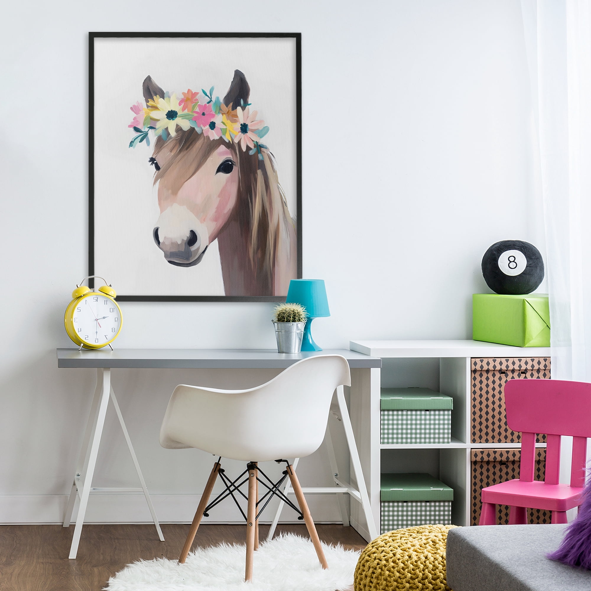 Stupell Industries Flower Crown Horse Black Framed Giclee Art, design by The Prints Vibe