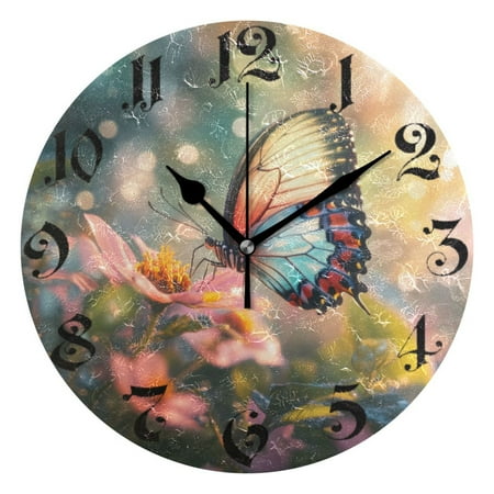 DEIARA Flower Butterflies Burgundy Butterfly Wall Clock 10 in Silent Mechanism Battery Operated