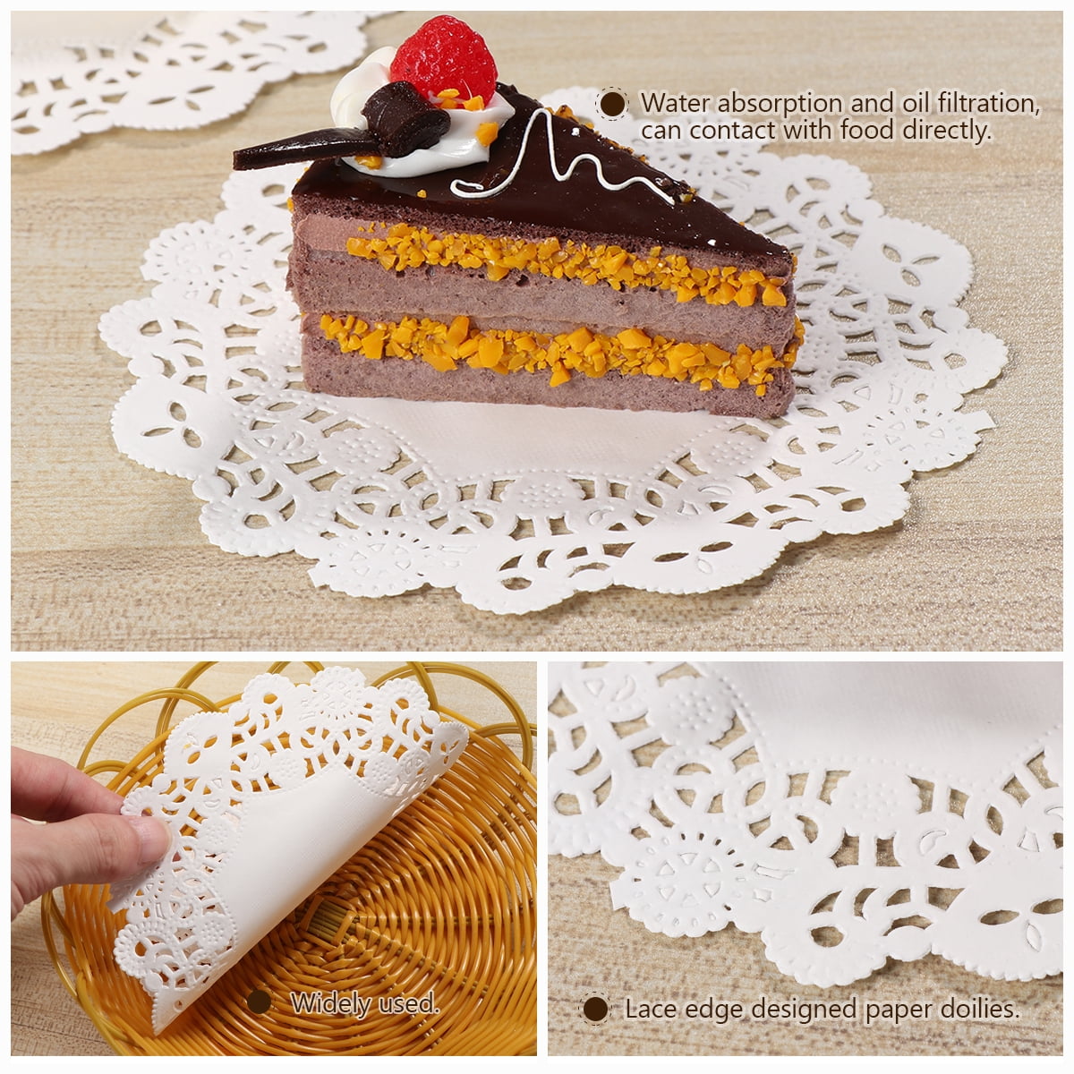 BESTONZON 100pcs Disposable Oil-absorbing White Lace Paper Doilies Cake Box Liner Packaging Paper Pad 5.5" (Random Pattern)