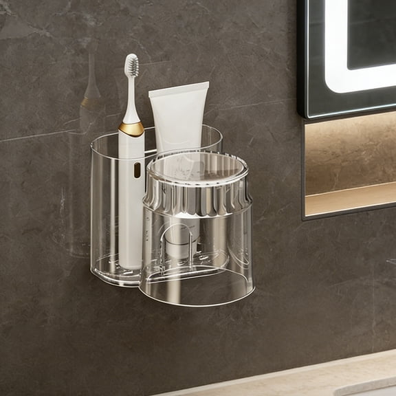 Inerposs No-Drill Wall-Mounted Toothbrush Rack, Space-Saving Toothbrush Holder, Bathroom Cup Organizer, Easy Adhesive Installation, Hygienic Design for Home Use