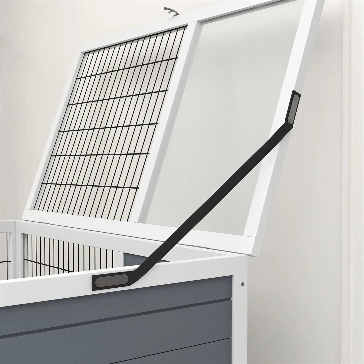 Pefilos 38" Outdoor Wooden Rabbit Hutch with Wheels, Trays and Feeding Trough, Outdoor Bunny Enclosure Guinea Pig Cage for Small Animals, Gray