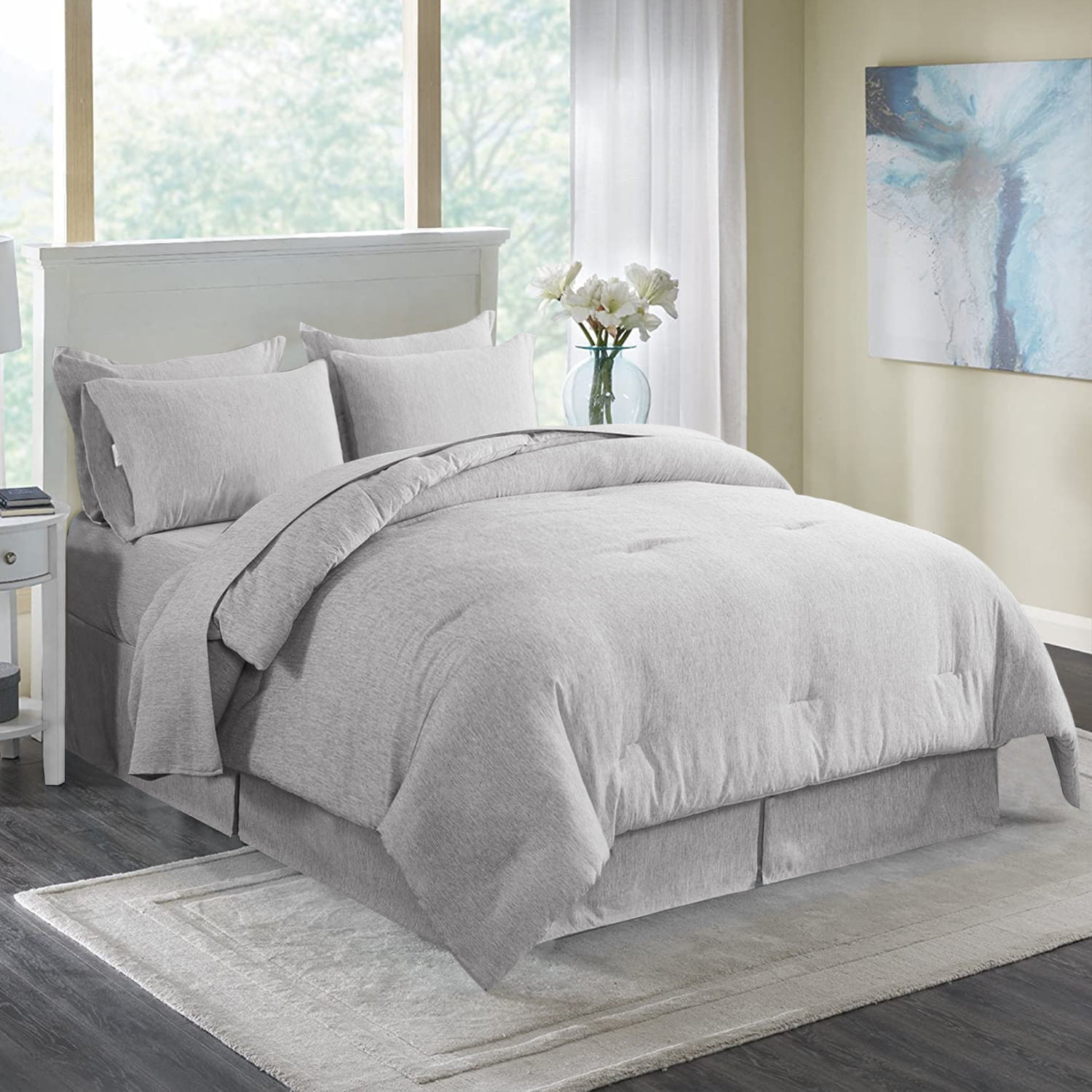 JML 8 Piece Comforter Set - Soft Microfiber Cationic Dyeing Bed in a Bag, Queen, Dark Grey