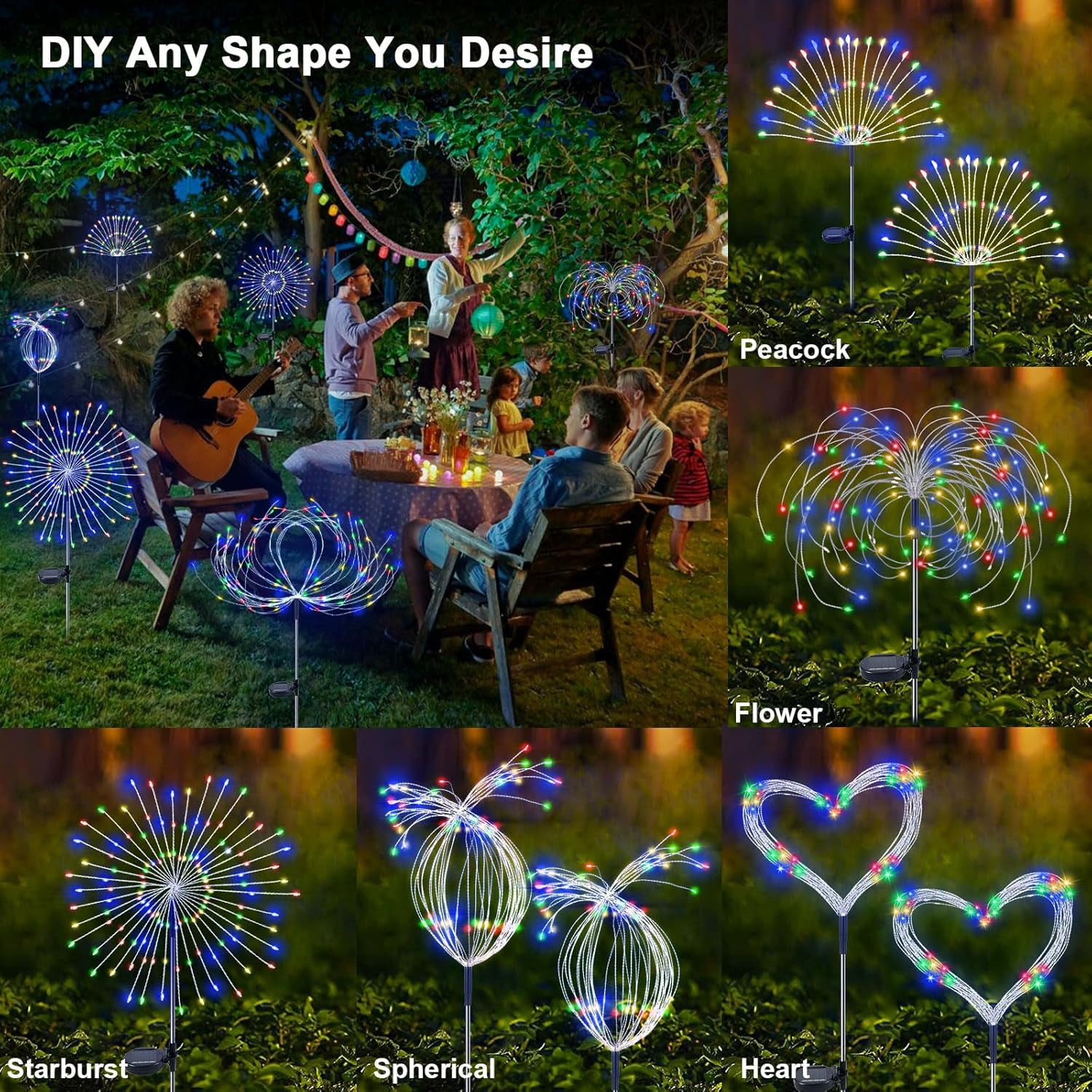 Solar Garden Lights Outdoor, 2 Pack 120 LED Twinkling Firework Lights Decorative with 2 Modes, Outdoor Waterproof Solar Starburst Light for Outside Yard Pathway Garden Decor, Multicolor